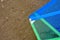 Detail of a windsurfing sail on the sand