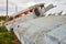 Detail of wing on abandoned airplane crashed in field