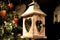 Detail of wooden lantern with heart christmas