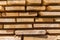 Detail wooden planks. Air-drying timber stack. Wood air drying seasoning lumber or wood seasoning. Timber. Lumber