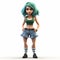 Detailed 3d Cg Animation Of Jennifer: Green-haired Girl In Shorts