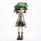 Detailed 3d Girl Figurine With Green Hair On White Background