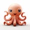 Detailed 3d Octopus Illustration: Cute Clay Render On White Background