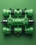 Detailed 3D Rendering of a Green Industrial Mechanical Part with Cylindrical Components and Symmetrical Design