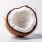 Detailed 8k Photo Of Half Raw Coconut On White Background