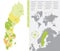 Detailed administrative divisions map Sweden showing the location country on map of Europe color vector illustration