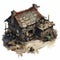 Detailed Birds-eye-view Illustration Of Derelict Shack In 2d Game Art Style