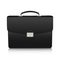 Detailed black briefcase with leather texture on white background.