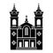 Detailed black silhouette of Catholic Church of Immaculate Heart Of Mary Oratory in San Jose California, USA on a white