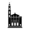 Detailed black silhouette of Shrine of Christ the King Sovereign Priest in Chicago Illinois, United States on a white background