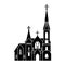 Detailed black silhouette of St. Mary Immaculate Conception Church Tomah Wisconsin, United States on a white background. Simple