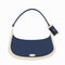 Detailed blue, white, beige female handbag on a white background