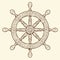 Detailed brown outlines nautical rudder isolated on beige background. Ship element.