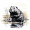 Detailed Brushwork: Beaver Sitting In Water Vector Illustration