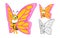 Detailed Butterfly Cartoon Character with Flat Design and Line Art Black and White Version