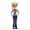 Detailed Cartoon Doll With Short Blonde Hair And Blue Jeans