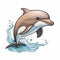 Detailed Cartoon Dolphin In Brown And Aquamarine Floating In Water