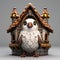 Detailed Cartoonish Bird Model On Small Wooden House