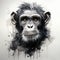 Detailed Character Design: Chimpanzee Face Splattered With White Watercolor