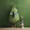 Detailed Character Design: Parrot Standing Next To Green Wall With Yellow Lamp