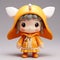 Detailed Character Design Toy With Orange Coat On Gray Background