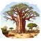 Detailed Character Illustration Of Baobab Tree With Monumental Scale