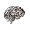 Detailed clockwork mechanism with glossy steampunk cogwheels in brain shape on white