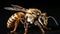 Detailed close-up of honeybee pollinating beautiful flowers in a vibrant garden setting