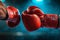 A detailed close-up shot of a pair of bright red boxing gloves, showcasing their texture and design, A close-up of boxing gloves