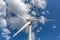 Detailed close up view of a wind turbine; generator, rotor and blade