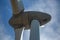 Detailed close up view of a wind turbines; generator, rotor and blade view