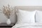 Detailed Closeup Of Contemporary Bedroom With White Bed Pillow