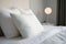 Detailed Closeup Of Contemporary Bedroom With White Bed Pillow