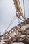 Detailed closeup of mast rigging on sail boat