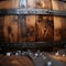 Detailed closeup reveals the rich texture of a wooden barrel, perfect backdrop