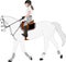 Detailed color illustration of young female riding elegant horse