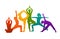 Detailed colorful silhouette yoga people illustration background.