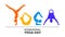 Detailed colorful silhouette yoga pose or asana posture. Woman in handstand, bowl, scorpion, wide legged forward beend.