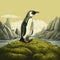 Detailed Comic Book Art: Majestic Penguin In Mountain Landscape