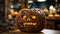 Detailed decorated pumpkin carving Halloween banner