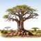 Detailed Digital Rendering Of Baobab Tree With White Background