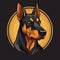 Detailed Doberman Pinscher Logo In Flat Vector Cartoon Style