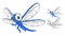 Detailed Dragonfly Cartoon Character with Flat Design and Line Art Black and White Version