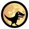 Detailed drawing of a tyrannosaurus rex dinosaur on the moon. Design for t-  shirts. Conceptual art. Silhouette of a dinosaur on t