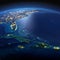 Detailed Earth. Caribbean islands. Cuba, Haiti, Jamaical on a moonlit night