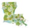 Detailed editable political map with separated layers. Louisiana.