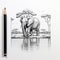 Detailed Elephant Drawing By Pencil Near Water