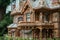 detailed exterior of victorian house, with intricate gingerbread and floral details