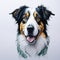 detailed face portrait of border collie dog painting