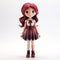 Detailed Figurine Of Cartoon Girl With Maroon Hair In School Dress